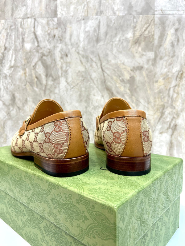 GG Men's Tassel Loafer Light Brown Cowhide Canvas 548743