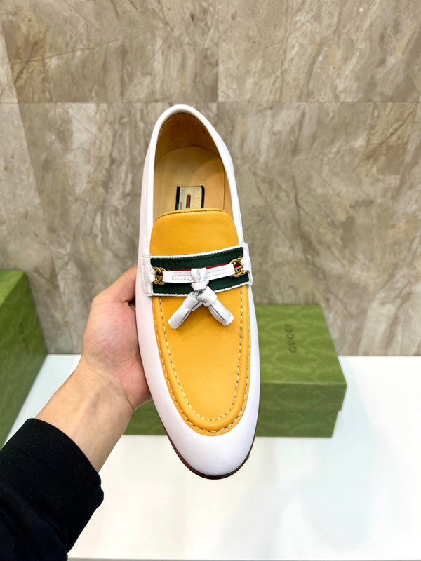 GG Men's Tassel Loafer Yellow White Cowhide 548744