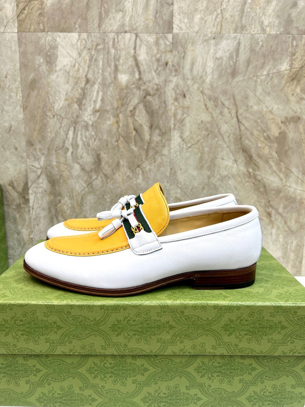 GG Men's Tassel Loafer Yellow White Cowhide 548744