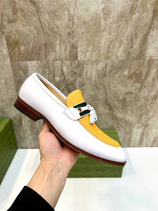 GG Men's Tassel Loafer Yellow White Cowhide 548744
