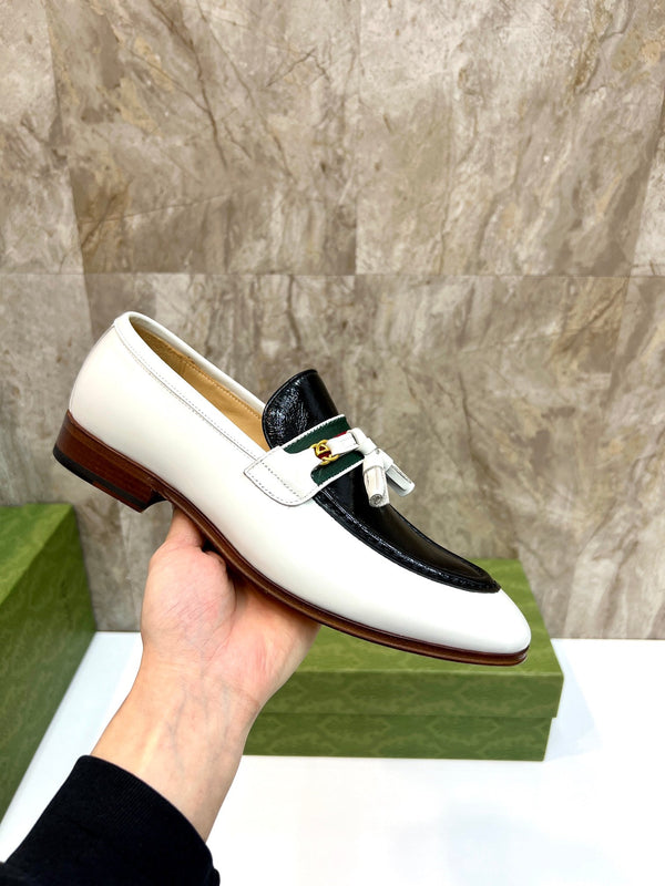 GG Men's Tassel Loafer White Black Patent Leather 548747