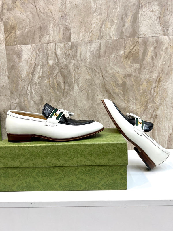 GG Men's Tassel Loafer White Black Patent Leather 548747