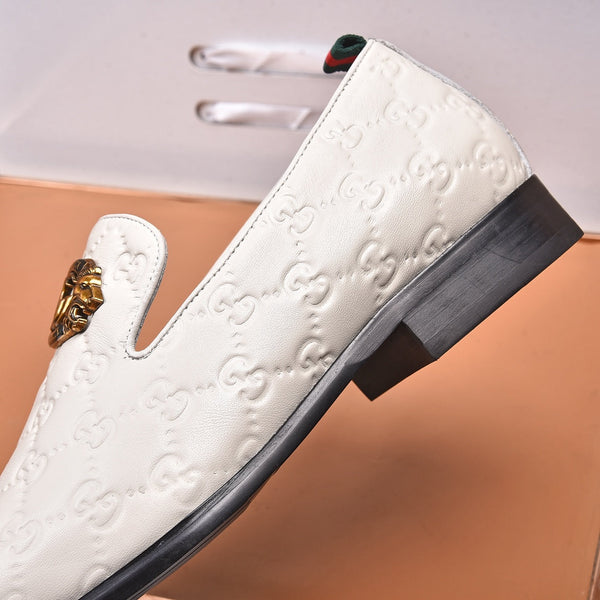 GG Men's Interlocking GG Loafer White Embossed Cowhide 480401