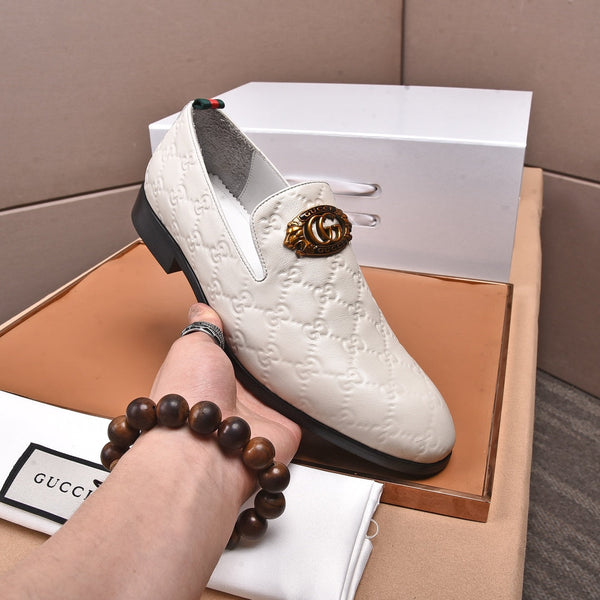 GG Men's Interlocking GG Loafer White Embossed Cowhide 480401