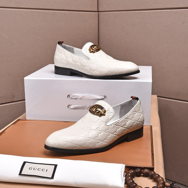 GG Men's Interlocking GG Loafer White Embossed Cowhide 480401
