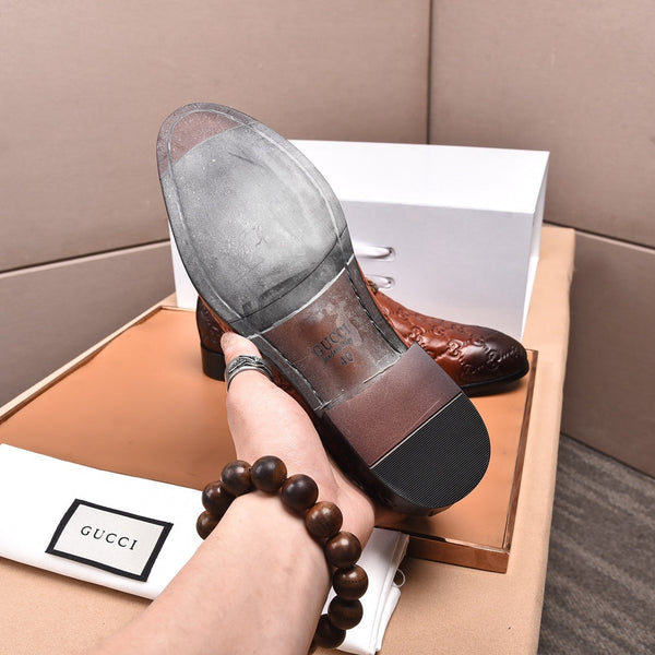 GG Men's Interlocking GG Loafer Brown Embossed Cowhide 480402