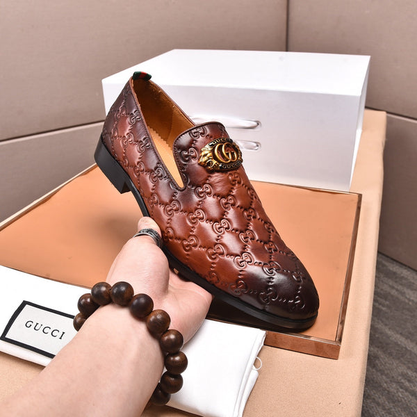 GG Men's Interlocking GG Loafer Brown Embossed Cowhide 480402