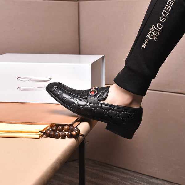 GG Men's Loafer Black Embossed Cowhide 538715