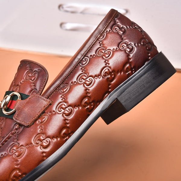 GG Men's Loafer Brown Embossed Cowhide 538714