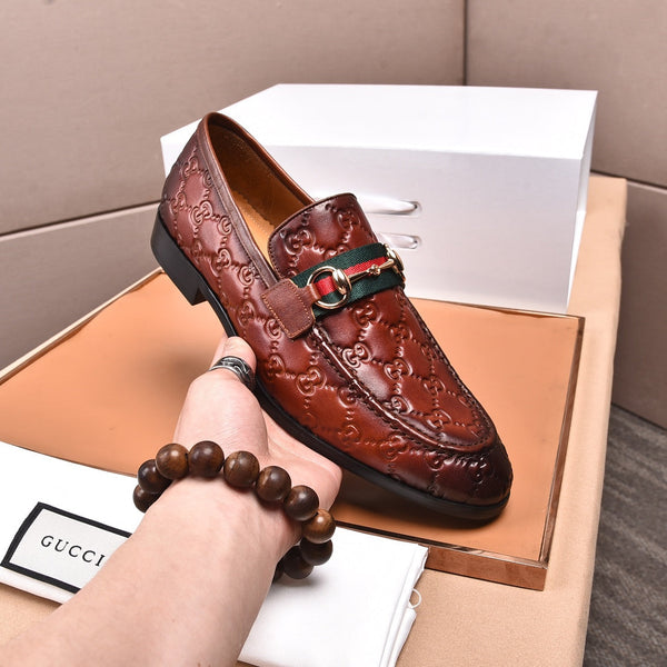 GG Men's Loafer Brown Embossed Cowhide 538714