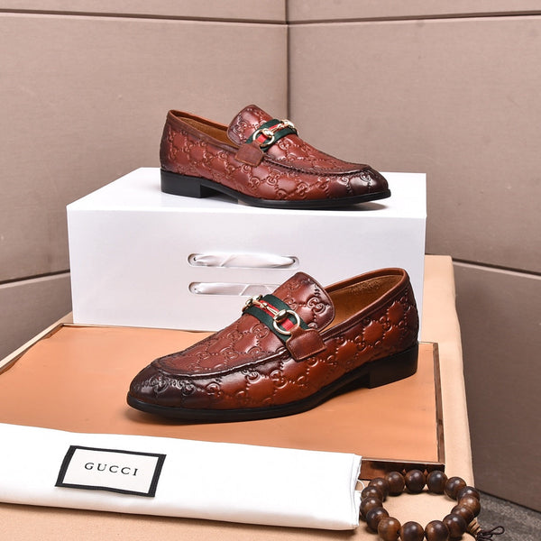 GG Men's Loafer Brown Embossed Cowhide 538714