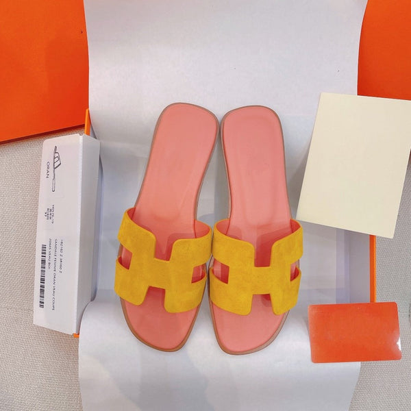 Sandalo 0ran in pelle scamosciata rosa chiaro/giallo