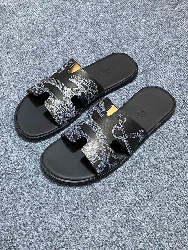 HM IZMIR SANDAL BLACK CALFSKIN WITH PATTERNS