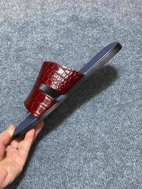 SANDALO HM IZMIR CON MOTIVO COCCODRILLO IN PELLE DI VITELLO INDACO E MATTONE