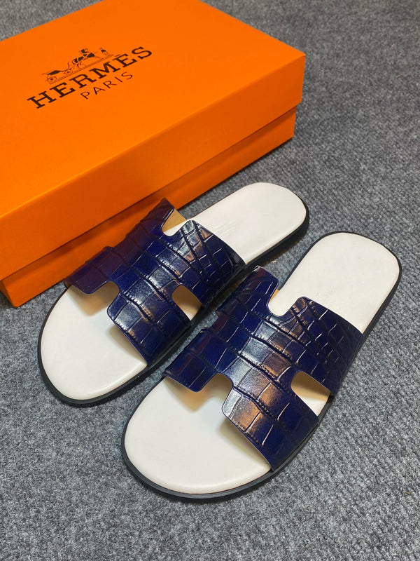 SANDALO HM IZMIR CON MOTIVO COCCODRILLO IN PELLE DI VITELLO BLU E BIANCO