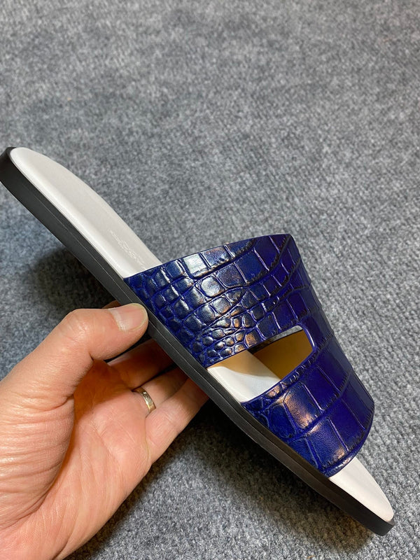 SANDALO HM IZMIR CON MOTIVO COCCODRILLO IN PELLE DI VITELLO BLU E BIANCO