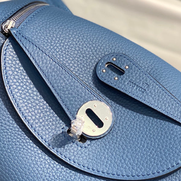 BORSA HM LINDY 30 IN PELLE DI VITELLO BLU LYNCH CON FERRAMENTA IN ARGENTO