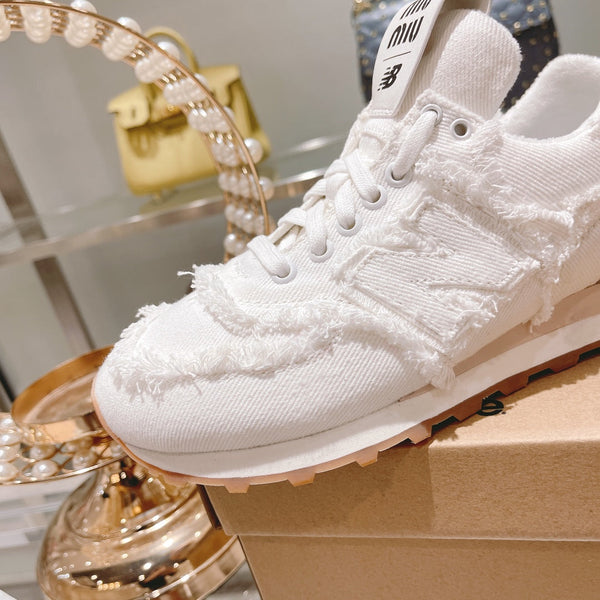 MIU MIU x New Balance 574 Sneakers White Canvas Denim 498913