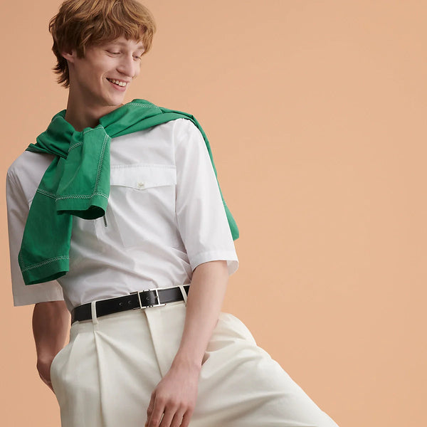 HM Silver Quentin Reversible 32mm Belt Black Chocolate Leather 187794