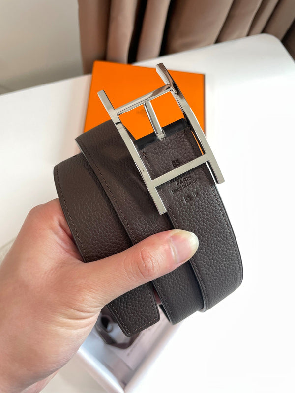 HM Silver Quentin Reversible 32mm Belt Black Chocolate Leather 187794