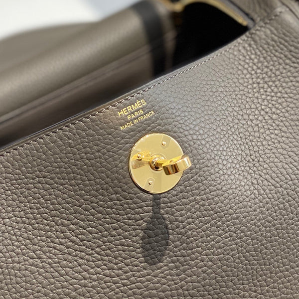 HM LINDY 30 BAG IN SEPIA BROWN CALFSKIN GOLD HARDWARE