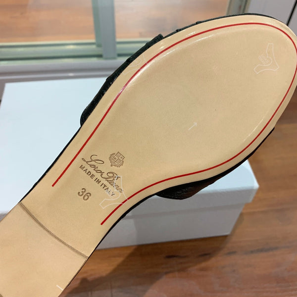 Sandali estivi con ciondoli, muli, neri, in pelle di struzzo e marrone