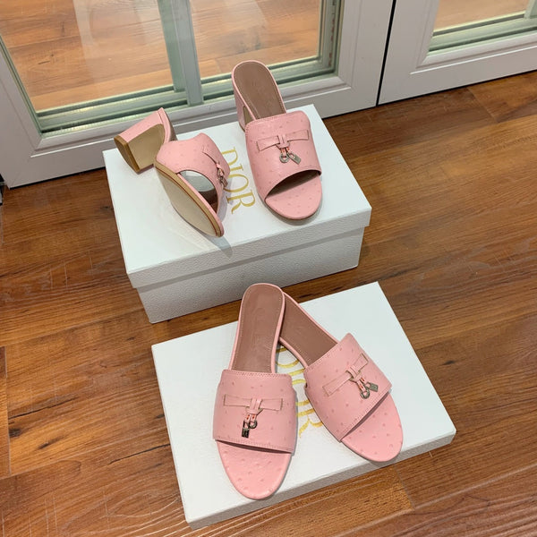 Sandali Summer Charms Mule Rosa Struzzo Marrone Pelle di Agnello