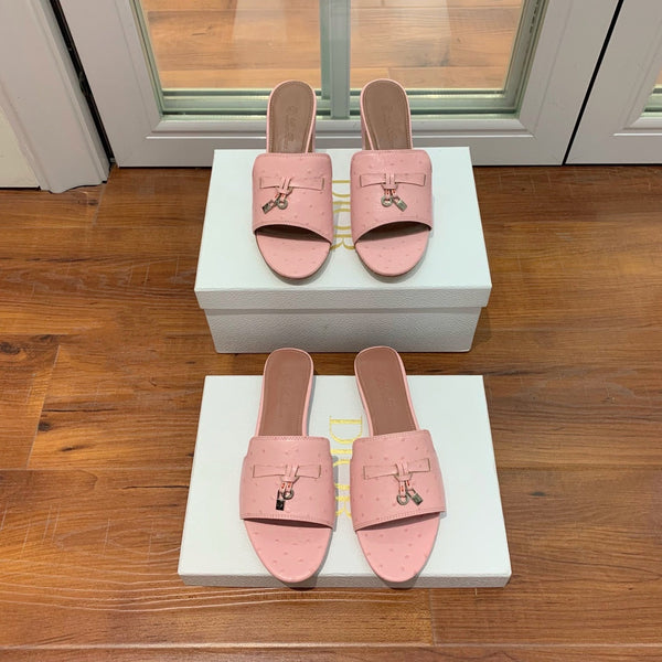 Sandali Summer Charms Mule Rosa Struzzo Marrone Pelle di Agnello