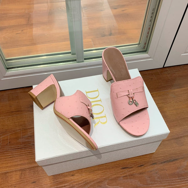 Sandali Summer Charms Mule Rosa Struzzo Marrone Pelle di Agnello