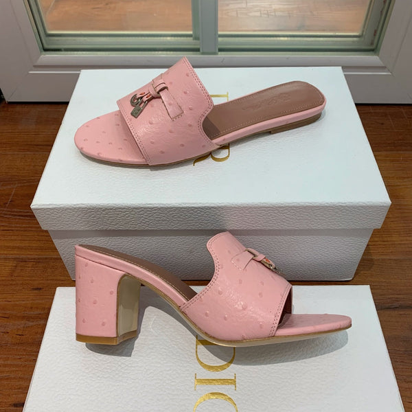 Sandali Summer Charms Mule Rosa Struzzo Marrone Pelle di Agnello