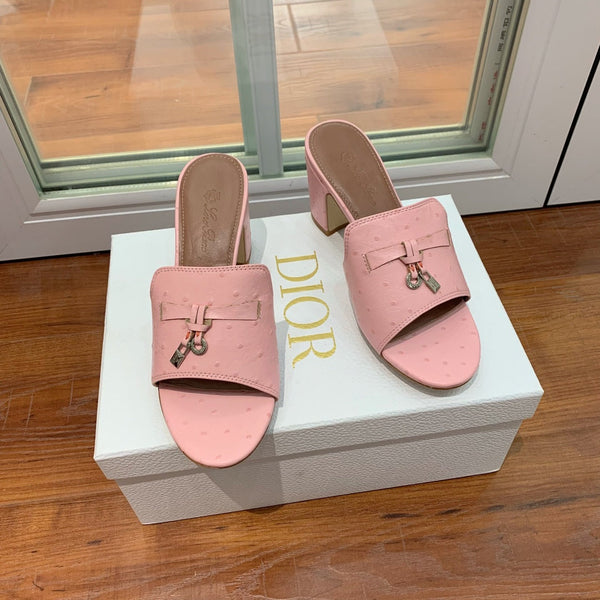 Sandali Summer Charms Mule Rosa Struzzo Marrone Pelle di Agnello