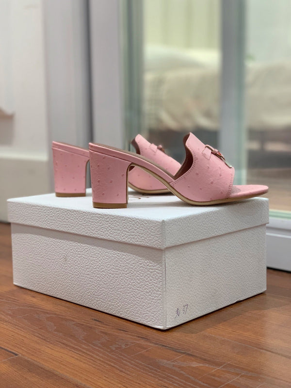 Sandali Summer Charms Mule Rosa Struzzo Marrone Pelle di Agnello