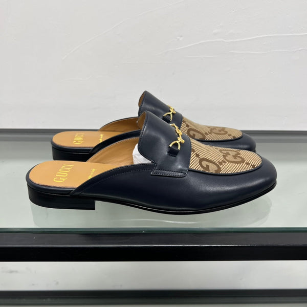 GG Men's Mule Brown Black Canvas Calfskin 559041