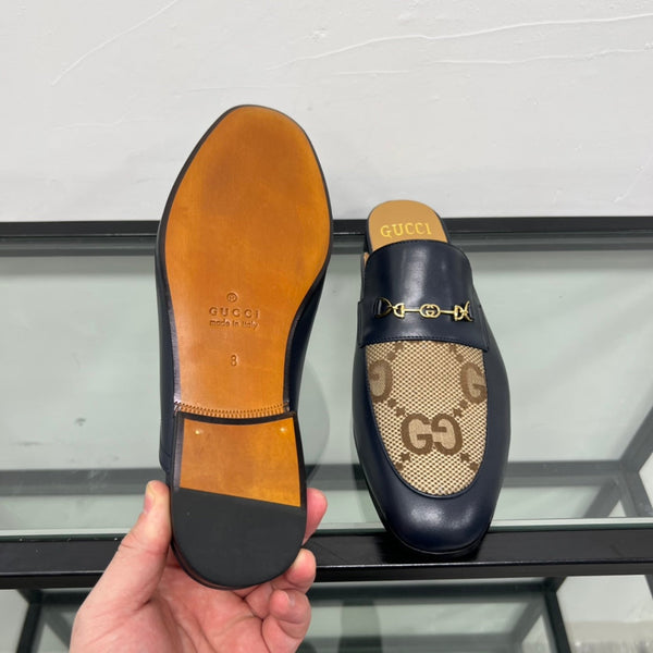 GG Men's Mule Brown Black Canvas Calfskin 559041