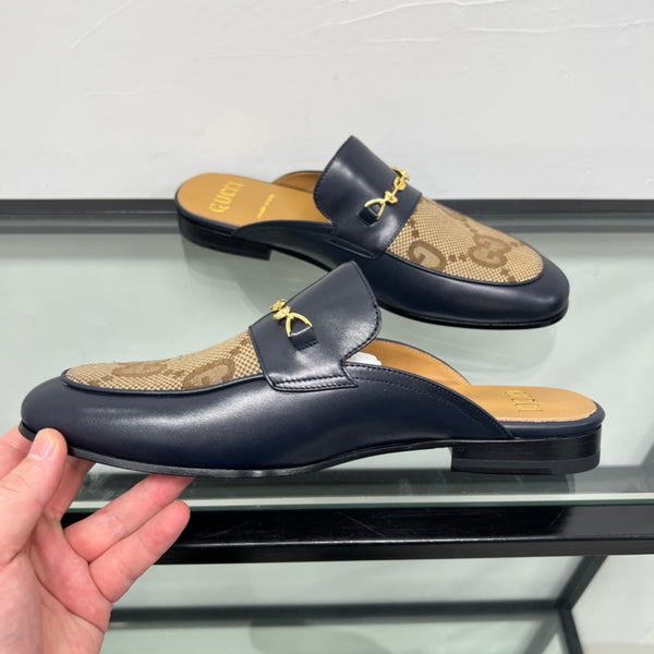 GG Men's Mule Brown Black Canvas Calfskin 559041