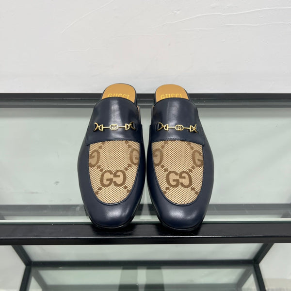 GG Men's Mule Brown Black Canvas Calfskin 559041