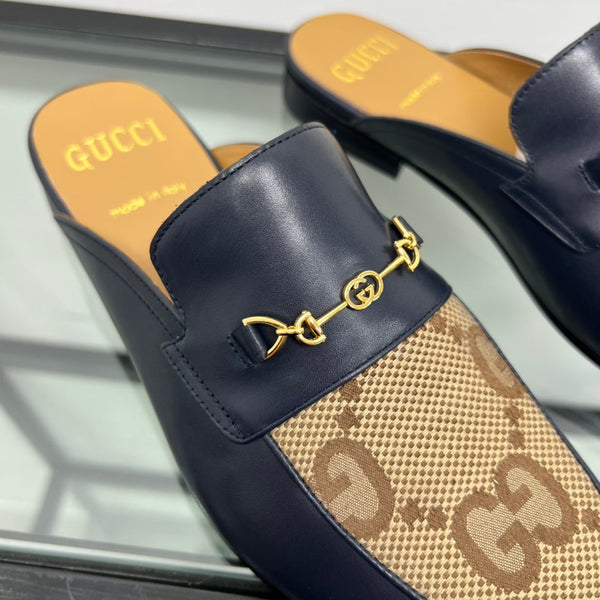 GG Men's Mule Brown Black Canvas Calfskin 559041