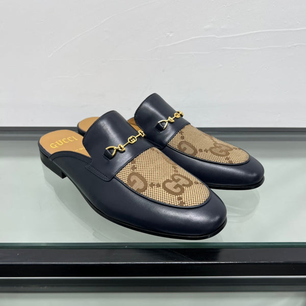 GG Men's Mule Brown Black Canvas Calfskin 559041