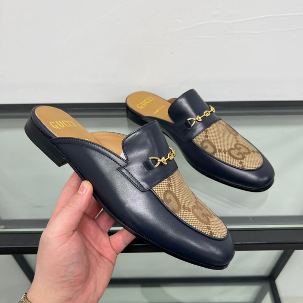 GG Men's Mule Brown Black Canvas Calfskin 559041