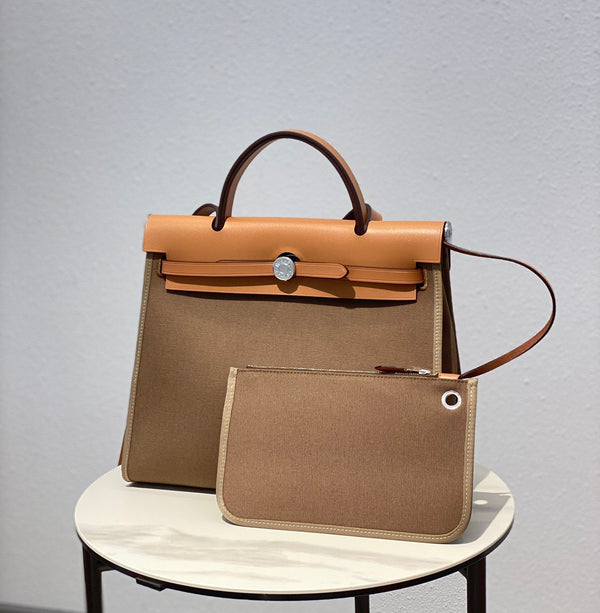Herbag 31 Toile Brown Canvas Gold Pelle di vacchetta