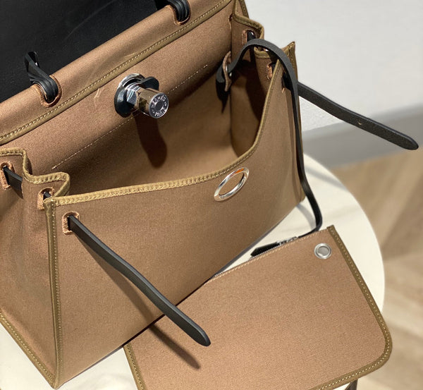 Herbag 31 Toile Brown Canvas Pelle di vacchetta nera