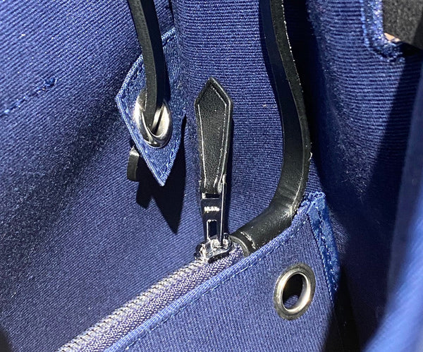 Herbag 31 Toile Blue Canvas Black Cowhide Leather