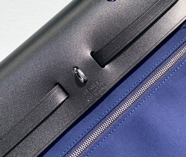 Herbag 31 Toile Blue Canvas Black Cowhide Leather