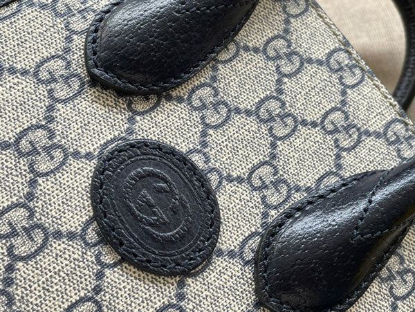 BORSA MINI TOTE 20 IN TELA BEIGE E PELLE DI VITELLO NERA