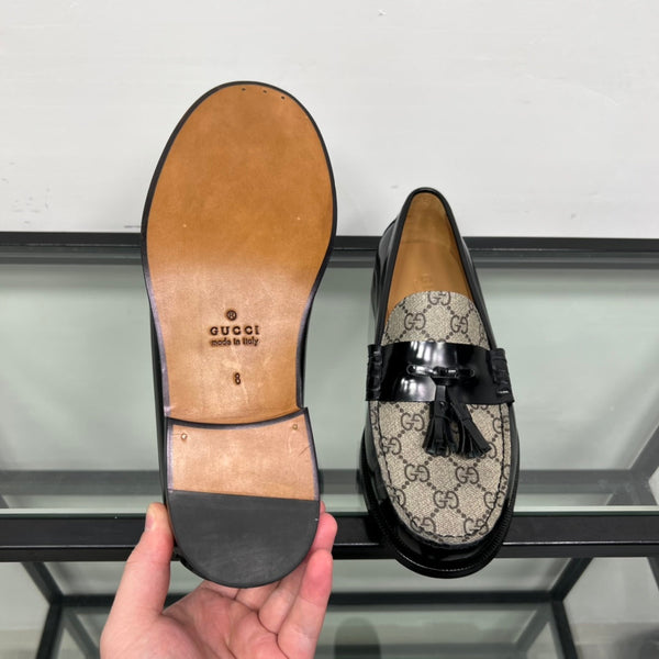 GG Men's Tassel Loafer Black Brown Patent Leather 559052