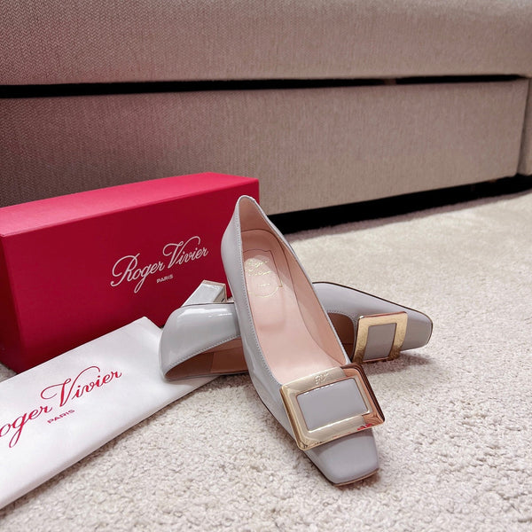 Belle Viv Buckle Square Pumps Grigio Pelle importata dall'Italia