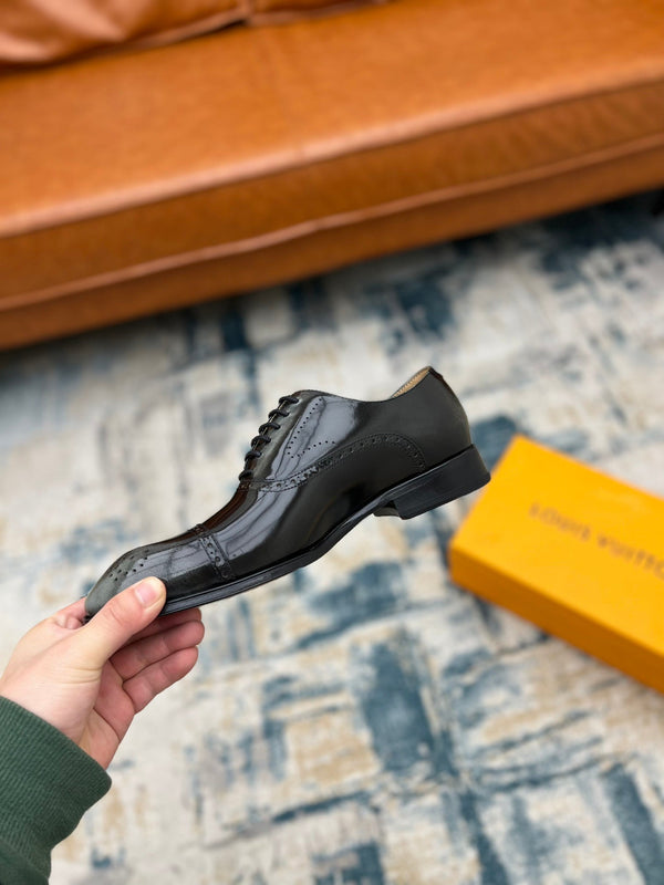 SCARPA ALLACCIATA LV IN PELLE DI VITELLO LUCIDA GRIGIO MIX NERO