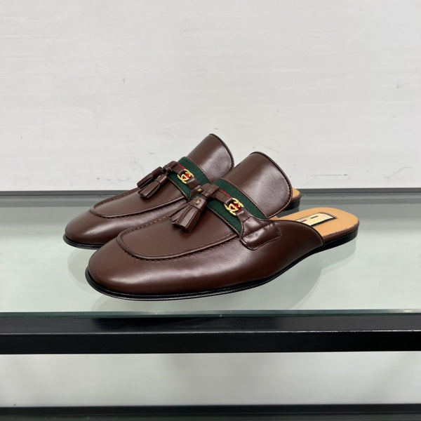GG Men's Tassel Mule Brown Calfskin 559045