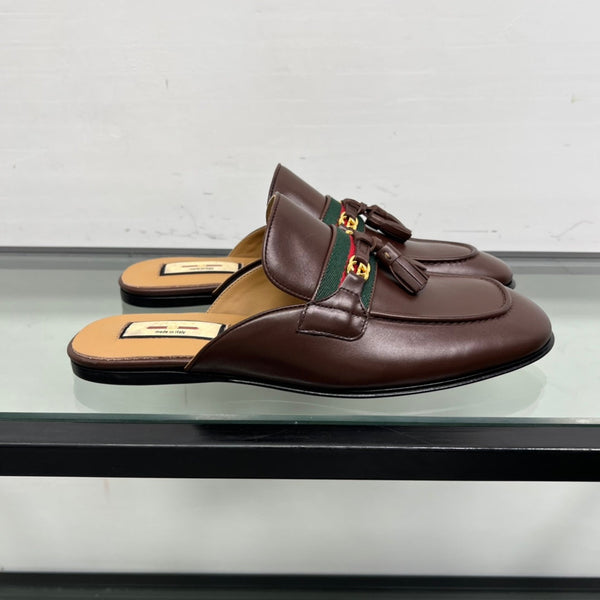 GG Men's Tassel Mule Brown Calfskin 559045