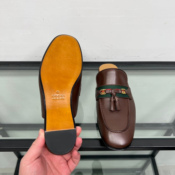 GG Men's Tassel Mule Brown Calfskin 559045